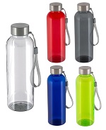 Transparent 500 ml Drinking bottle with stainless steel lid and carry loop